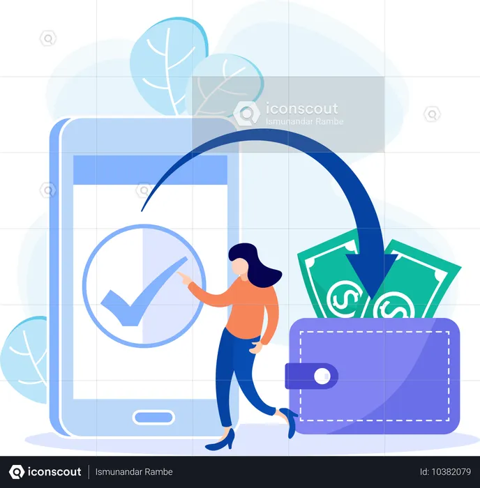 Woman transfer money to E-Wallet  Illustration