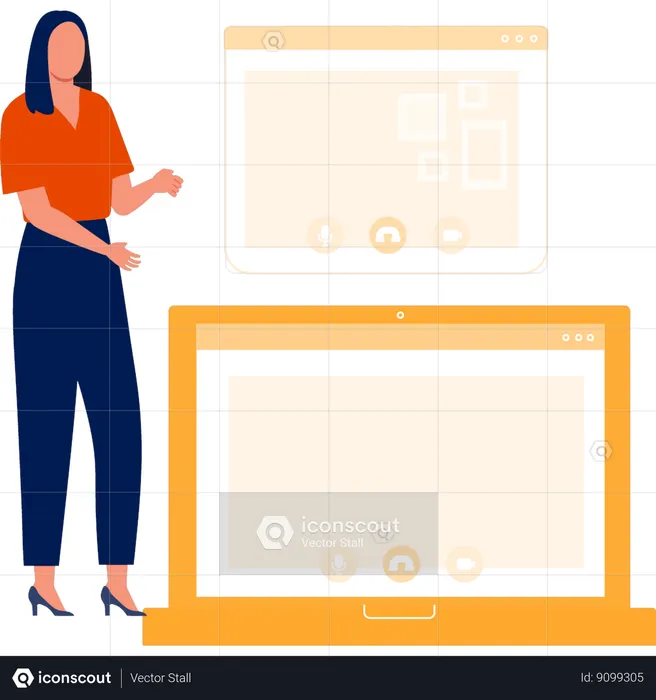 Woman Transferring Data On Laptop  Illustration