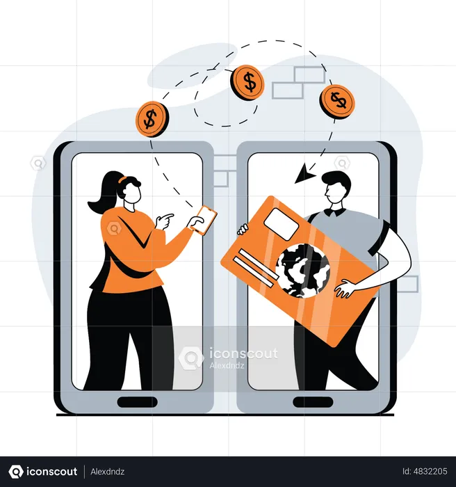 Woman transferring money online  Illustration