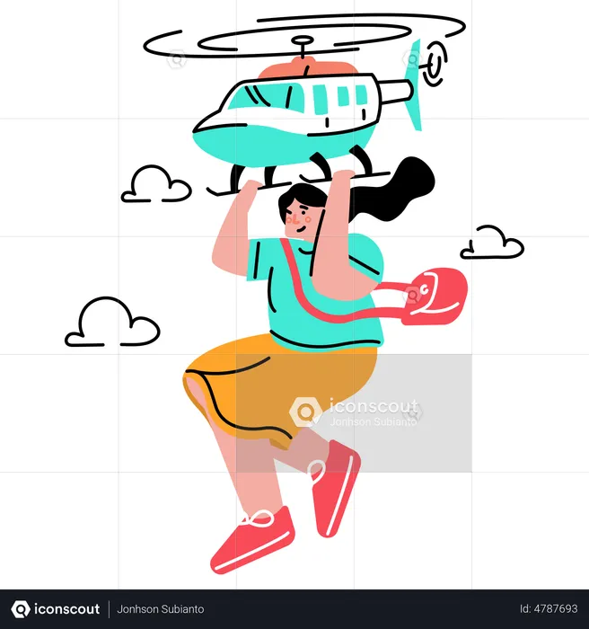 Woman traveling by helicopter  Illustration