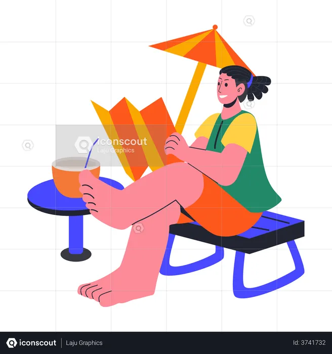 Woman traveling on the beach  Illustration