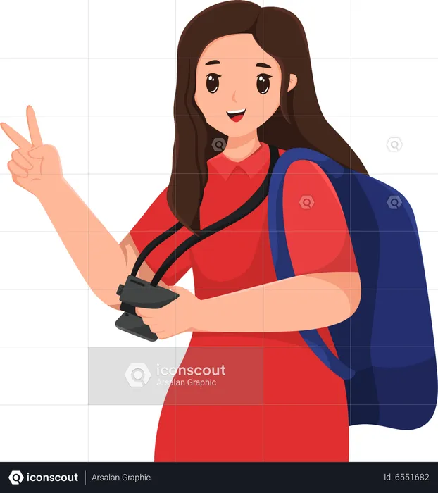 Woman Traveling with Camera  Illustration