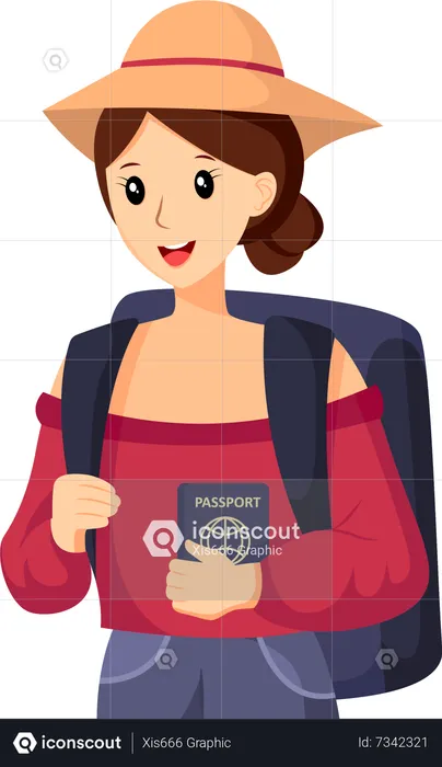 Woman Traveling with Passport  Illustration