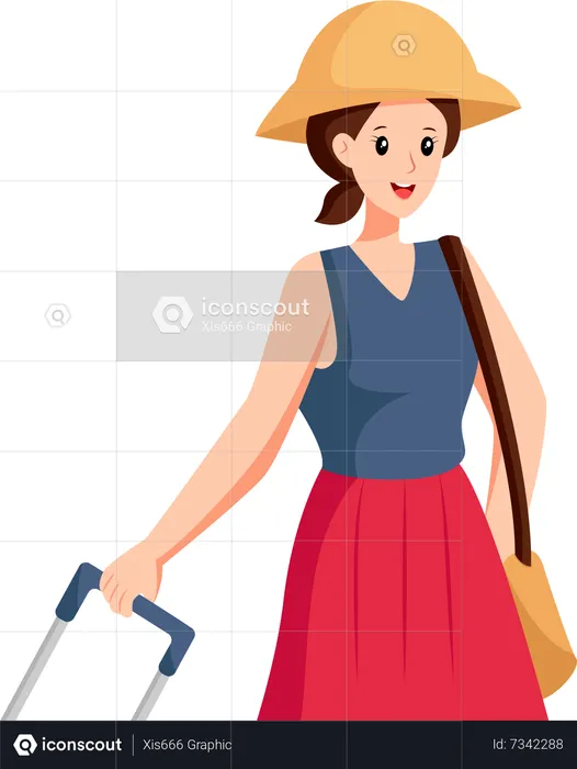 Woman Traveling with Sling Bag  Illustration