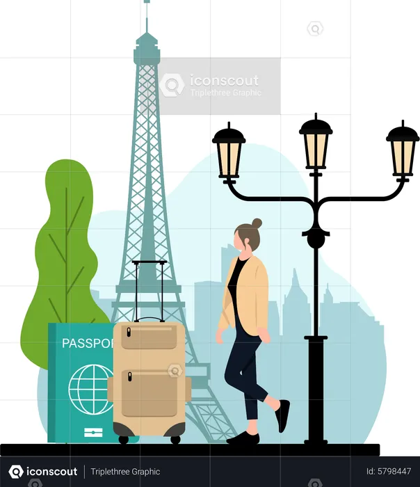 Woman travelling in paris  Illustration
