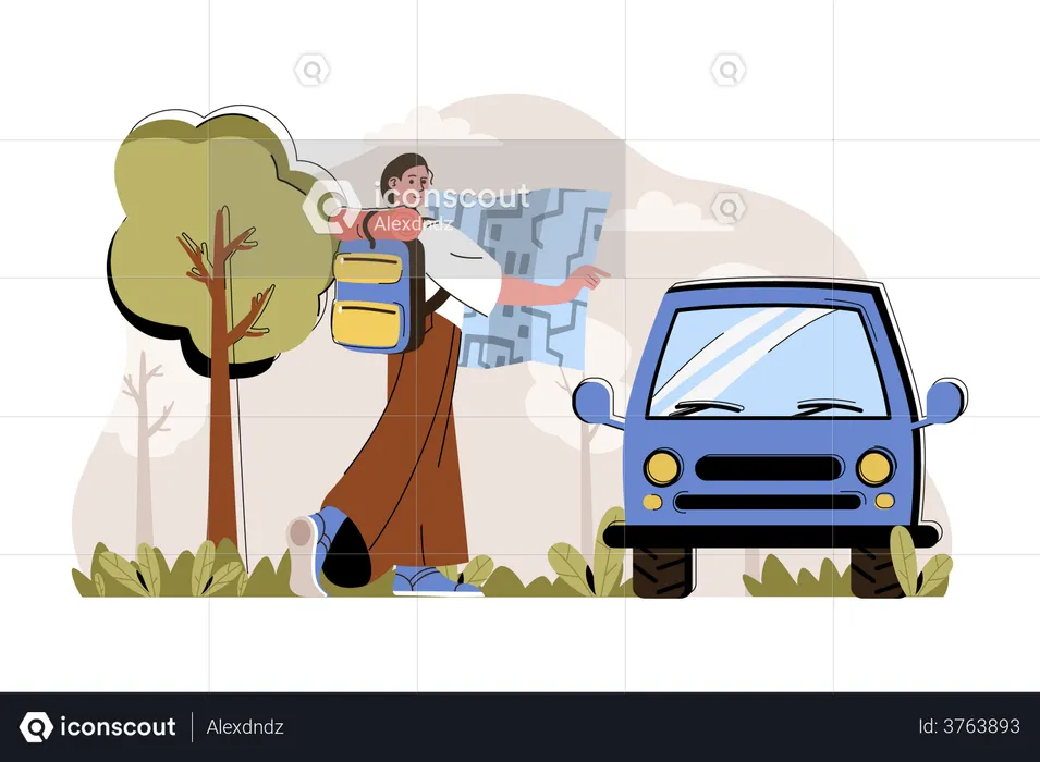 Woman travelling through help of map  Illustration