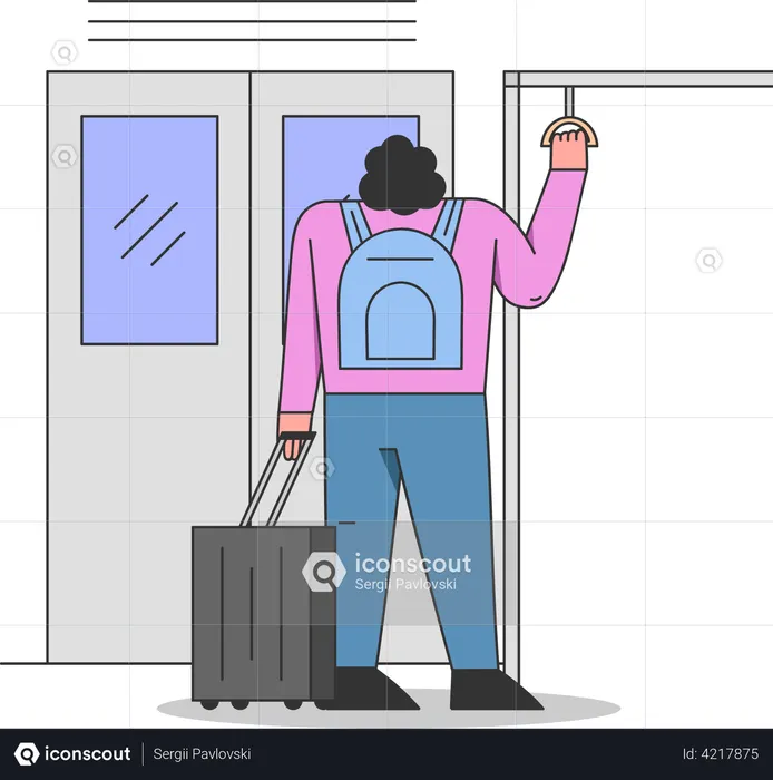 Woman travelling through metro train  Illustration
