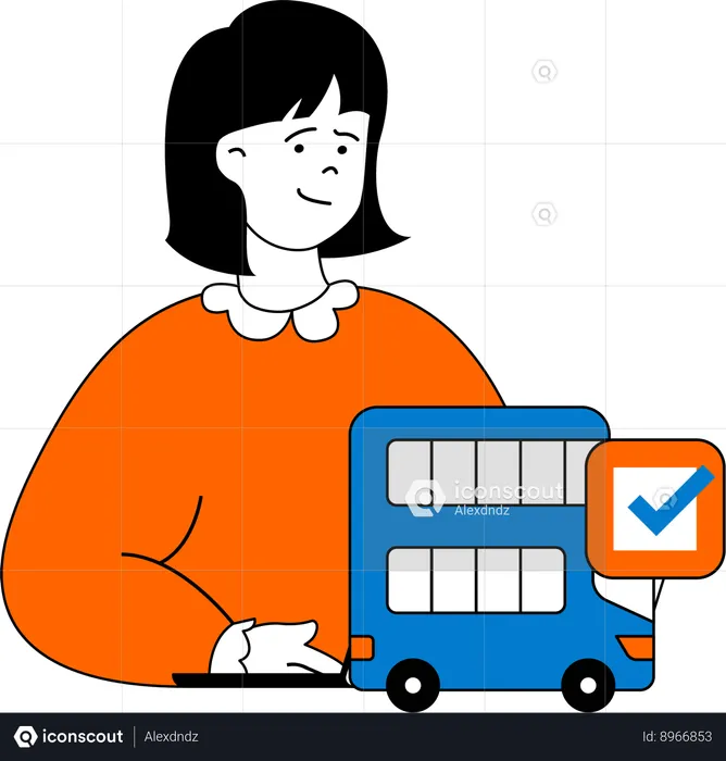 Woman travels through bus  Illustration