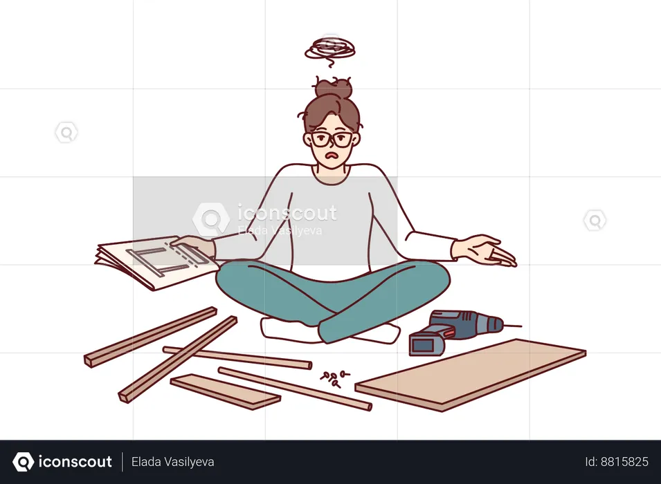 Woman tries to assemble furniture  Illustration