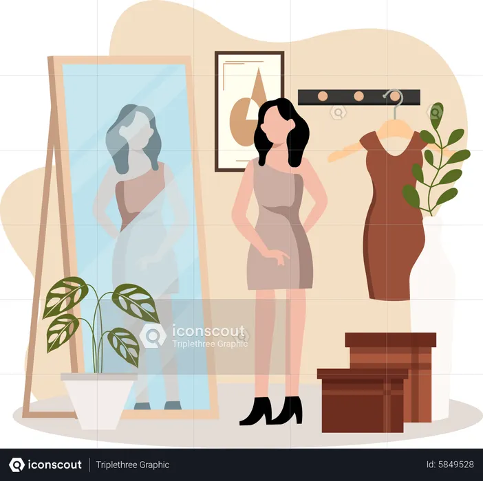 Woman trying dress  Illustration