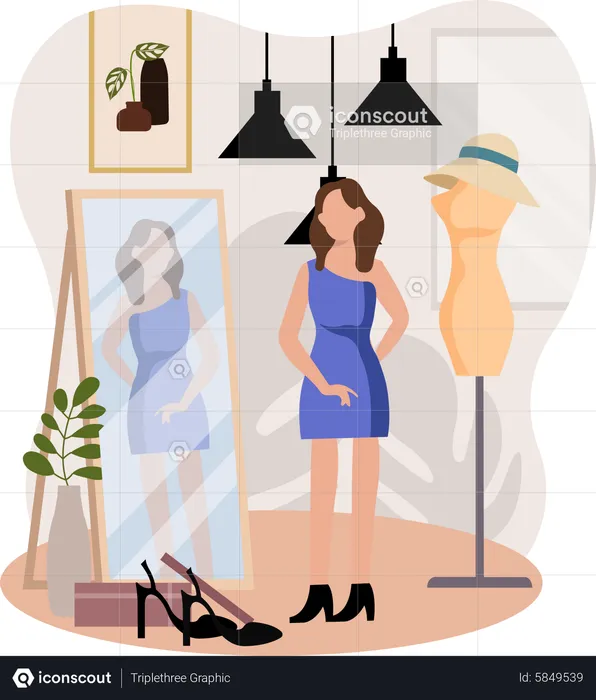 Woman trying new dress  Illustration