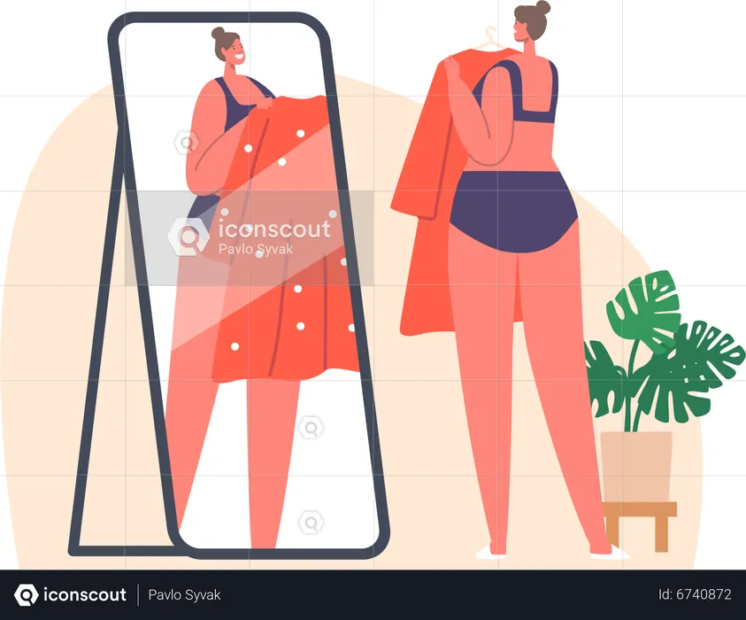 Woman trying on clothes at store  Illustration