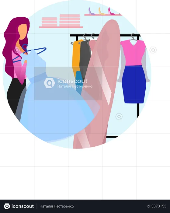 Woman trying on dress  Illustration