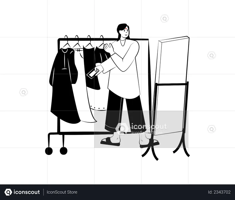 Woman trying out new garments  Illustration