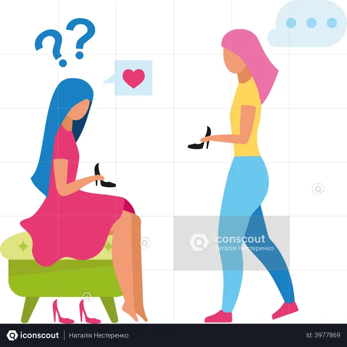 Woman trying shoes at the fashion store  Illustration