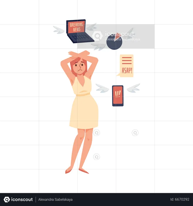 Woman trying to defend herself from information  Illustration