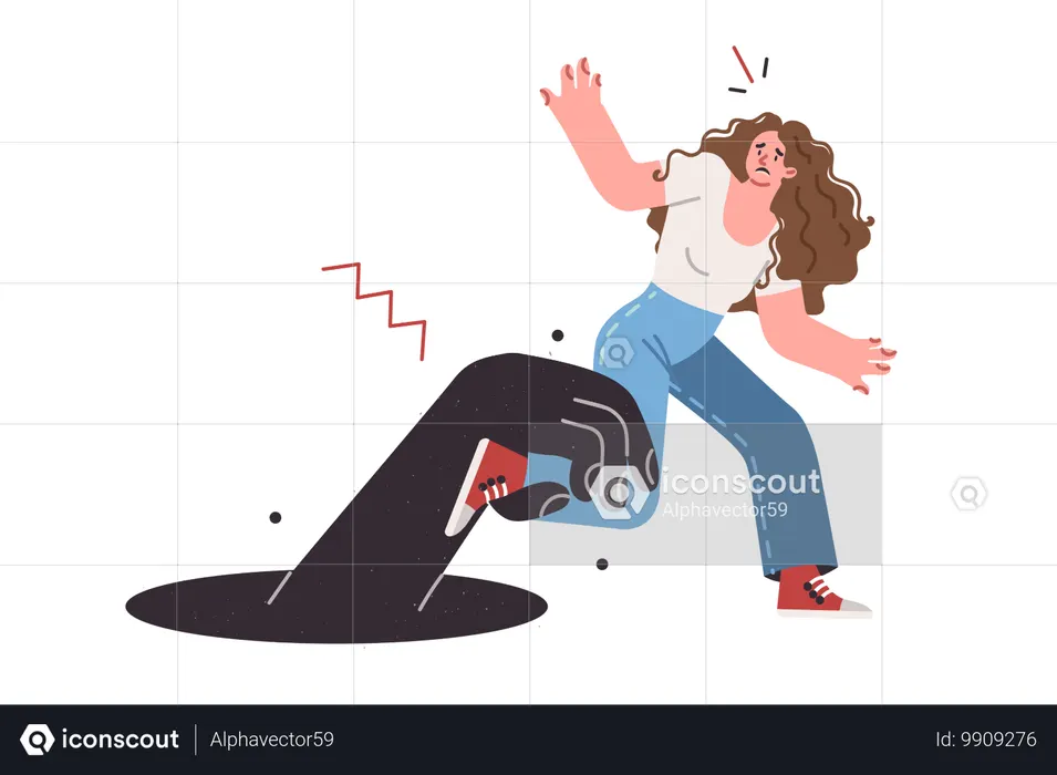 심연으로 끌려가는 괴물의 손에서 벗어나 안전지대를 벗어나려는 여자  일러스트레이션