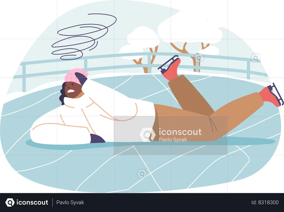 Woman Tumbled On Ice Rink  Illustration