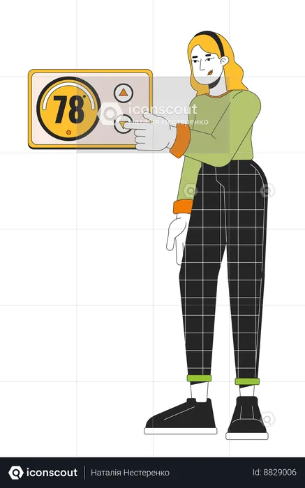 Woman Turning down thermostat  Illustration