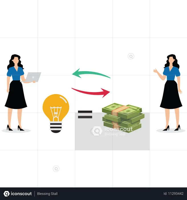 Woman turning idea into money  Illustration