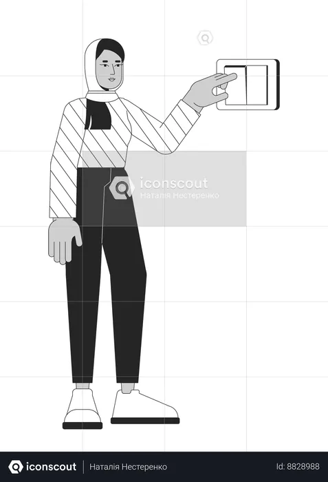 Woman Turning off light with wall switch  Illustration