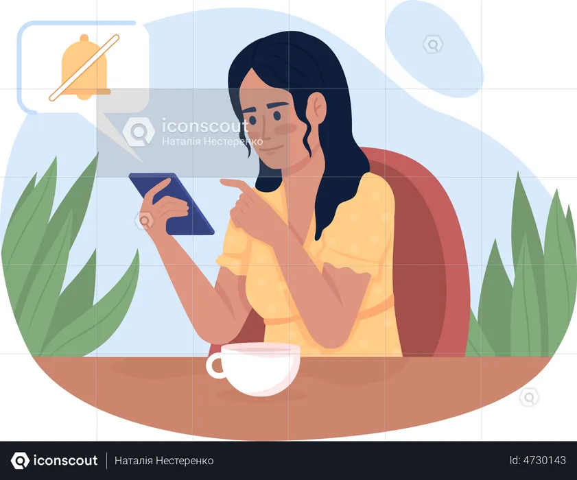 Woman turning off notifications on phone  Illustration
