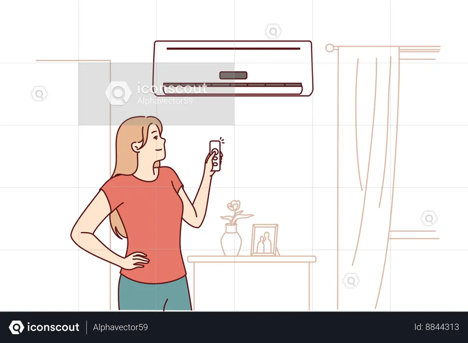 Woman turning on air conditioner  Illustration