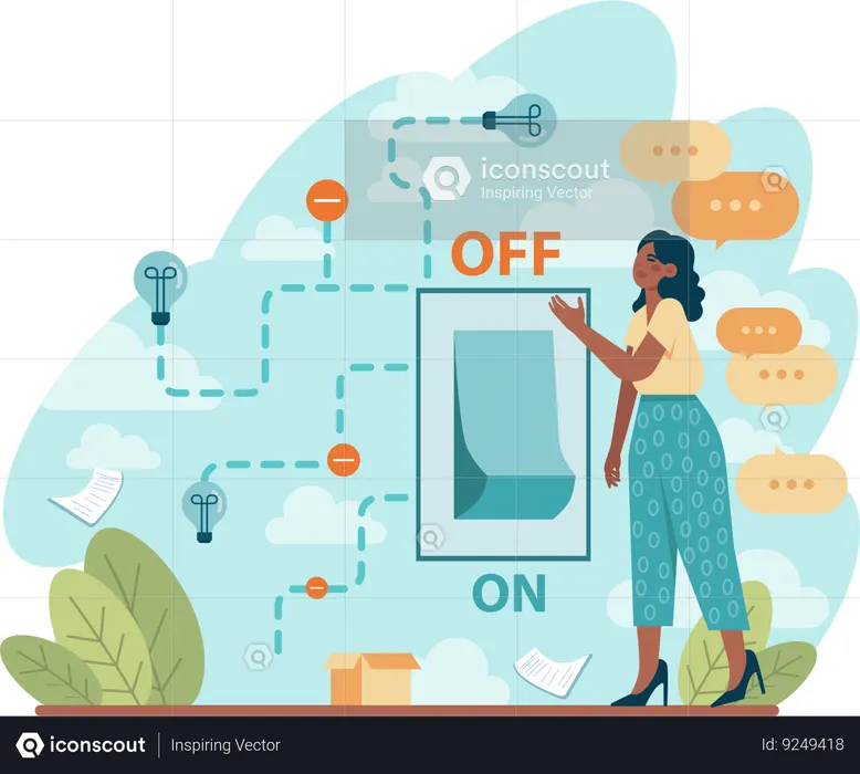 Woman turning switch off  Illustration