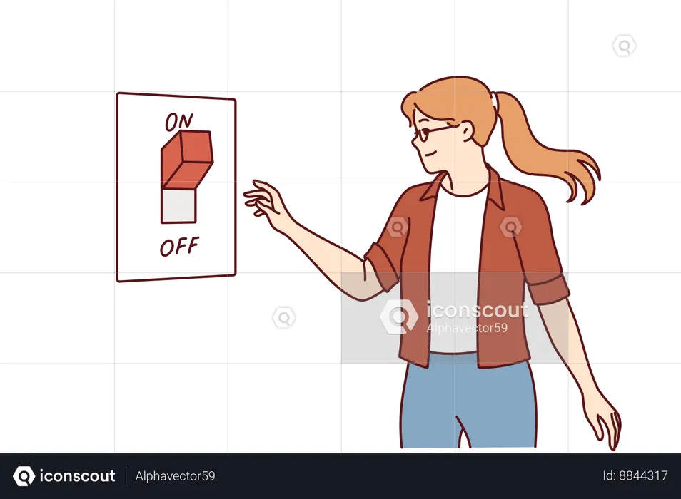 Woman turns off switch to save electricity  Illustration