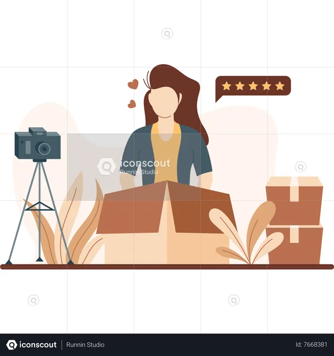 Woman Unboxing Package  Illustration