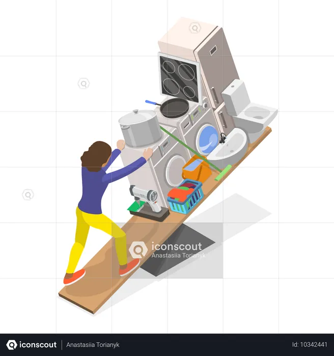 Woman under house product purchase debt  Illustration