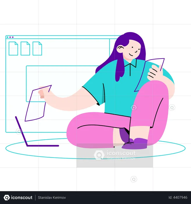 Woman updates files to web interfaces  Illustration