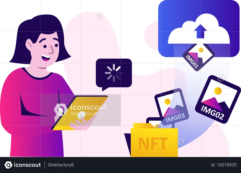 Woman Uploading NFT for Sale  Illustration