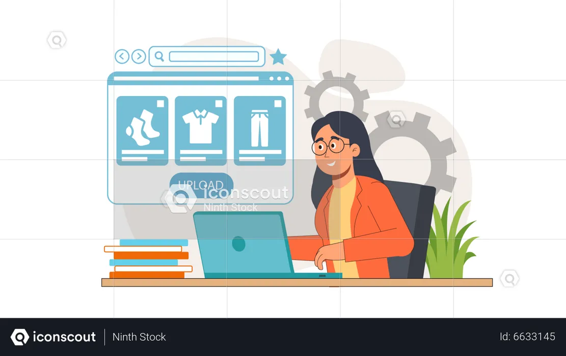 Woman uploading product  Illustration