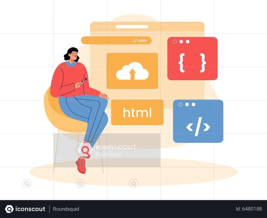 Woman uploading website  Illustration