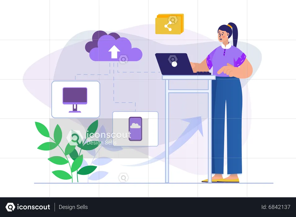 Woman use cloud technology  Illustration