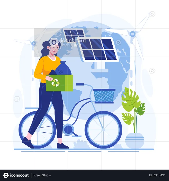 Woman use eco-friendly energy to save earth  Illustration