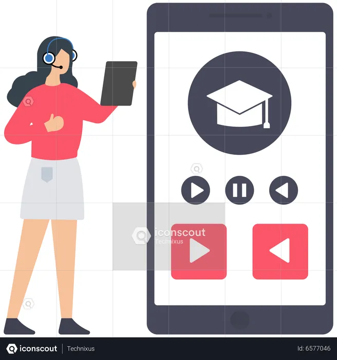 Woman use Education App  Illustration