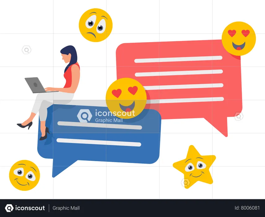 Woman use laptop for chatting in social media  Illustration