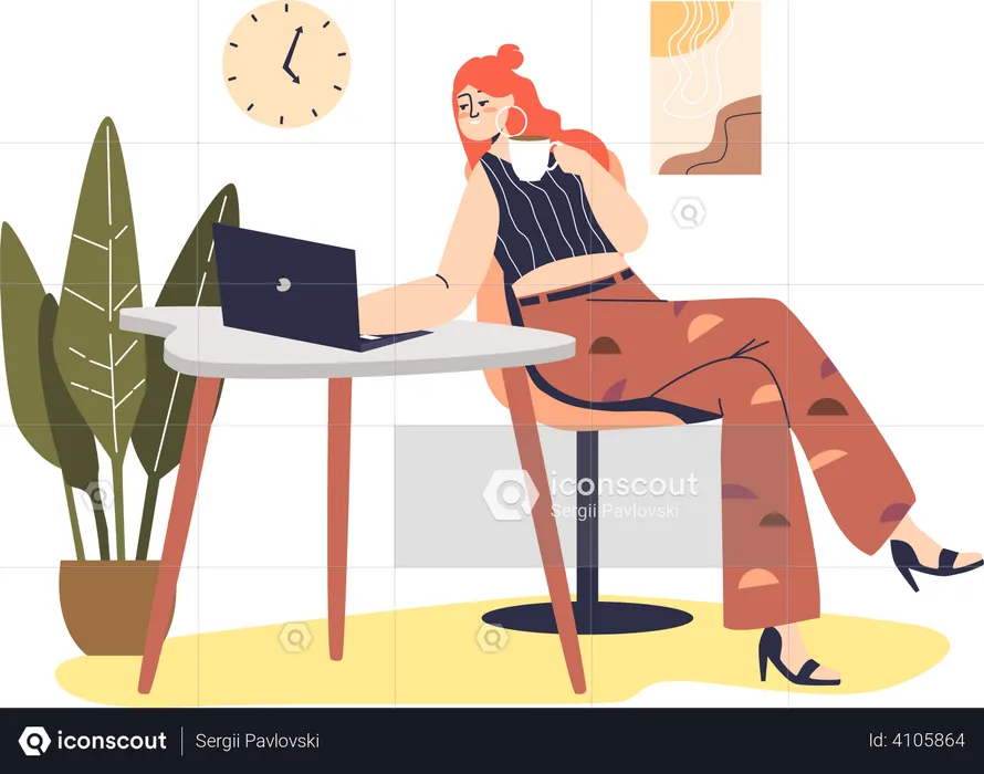 Woman use laptop for communicating in online video conference  Illustration