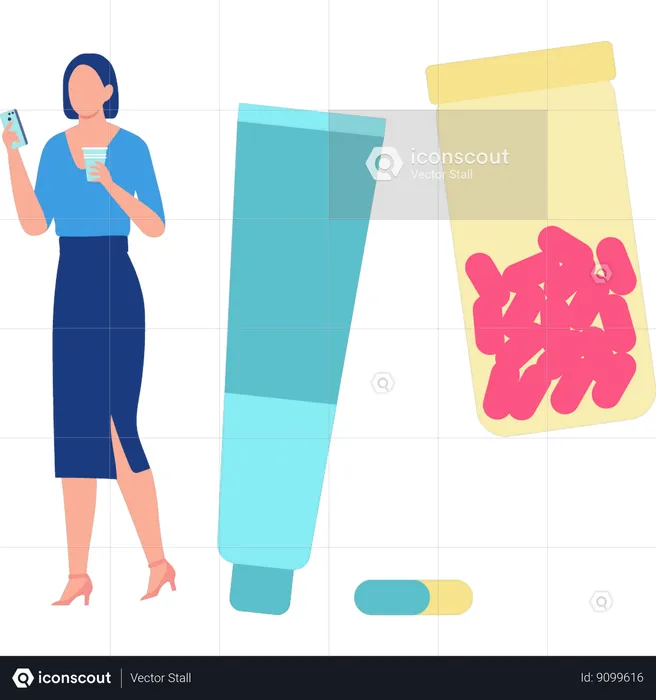 Woman use supplement pill  Illustration