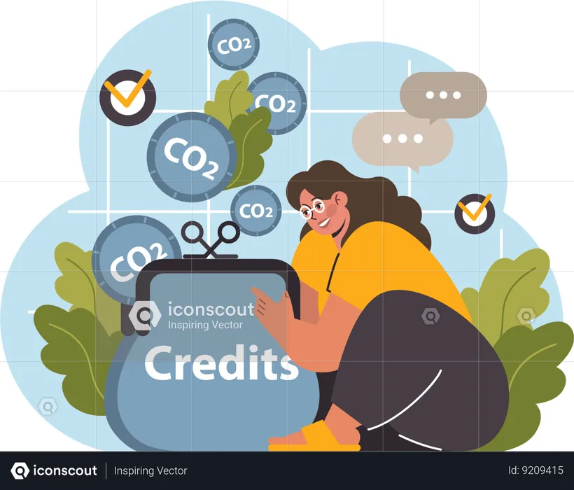 Woman uses carbon credits to save our earth  Illustration