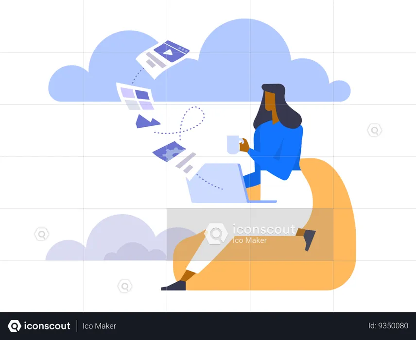 Woman uses cloud backup technology  Illustration
