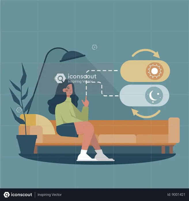 Woman uses day night application  Illustration