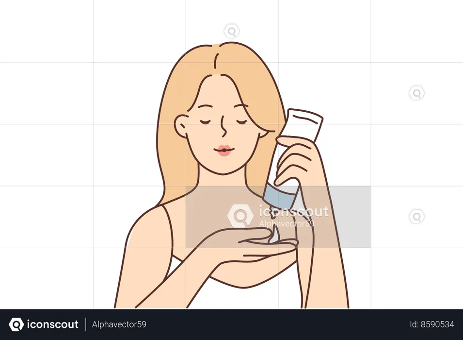 Woman uses facial moisturizer cream  Illustration