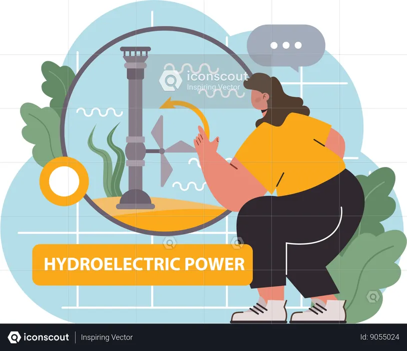 Woman uses hydro power  Illustration