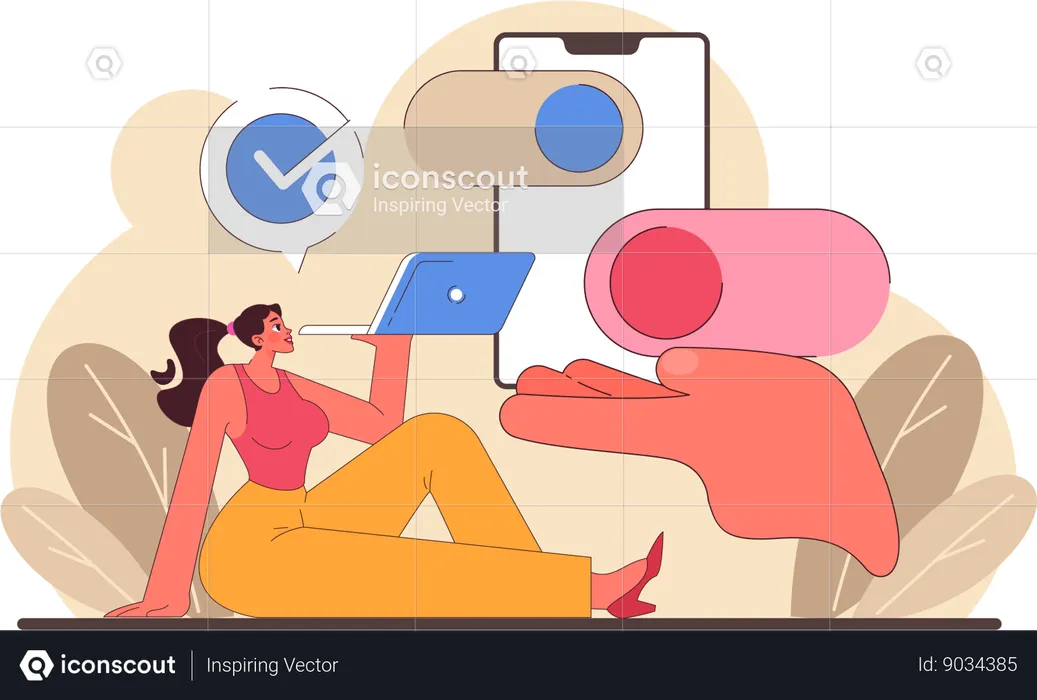 Woman uses toggle button for communication  Illustration