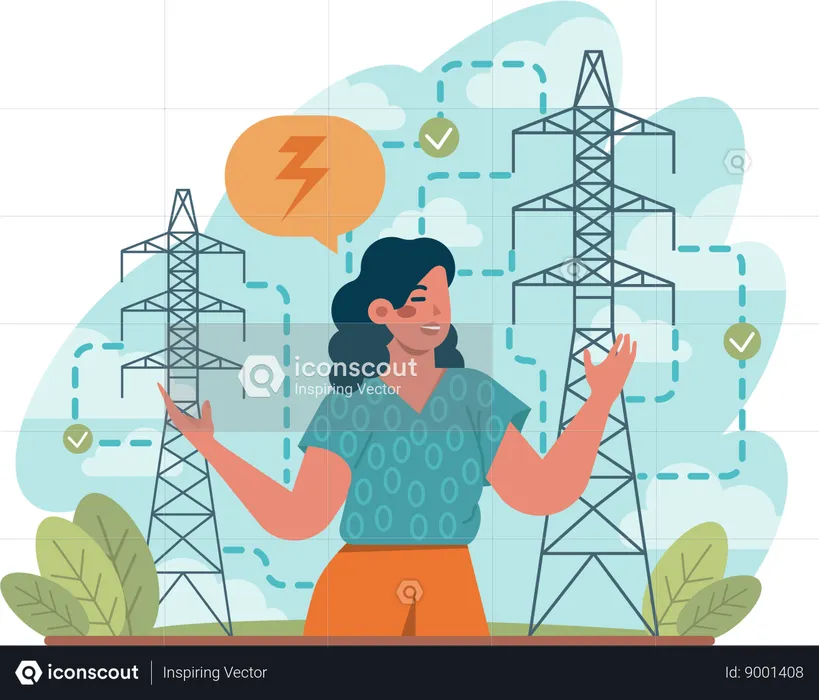 Woman uses wireless signal  Illustration
