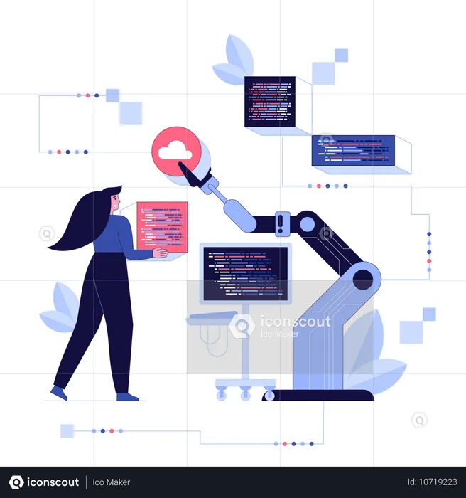 Woman using AI for web development  Illustration