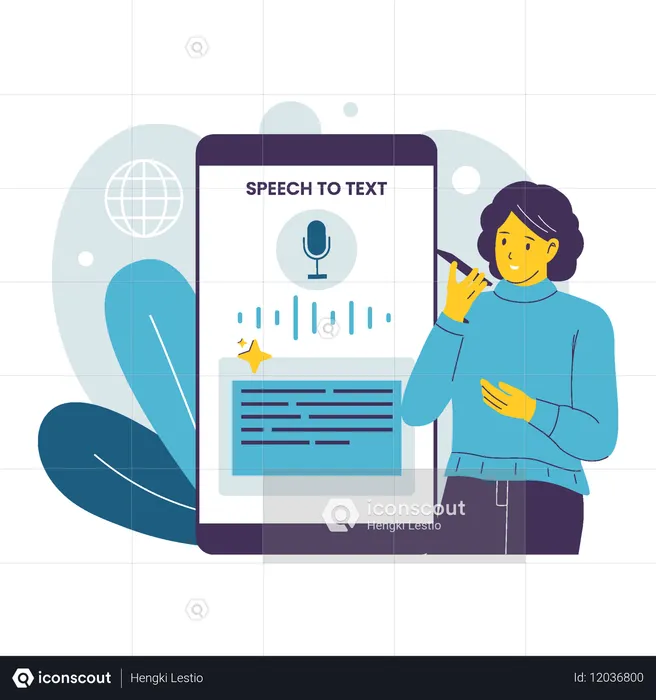 Woman Using AI Speech to Text Feature on Mobile Application  Illustration